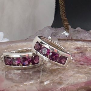 Sterling Silver Amethyst Hoop Earrings